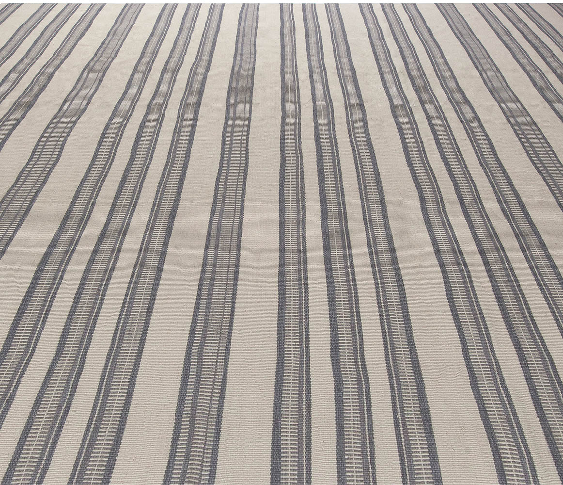 Doris Leslie Blau Collection Contemporary Oversized Striped Gray Flat-Weave Rug N10911