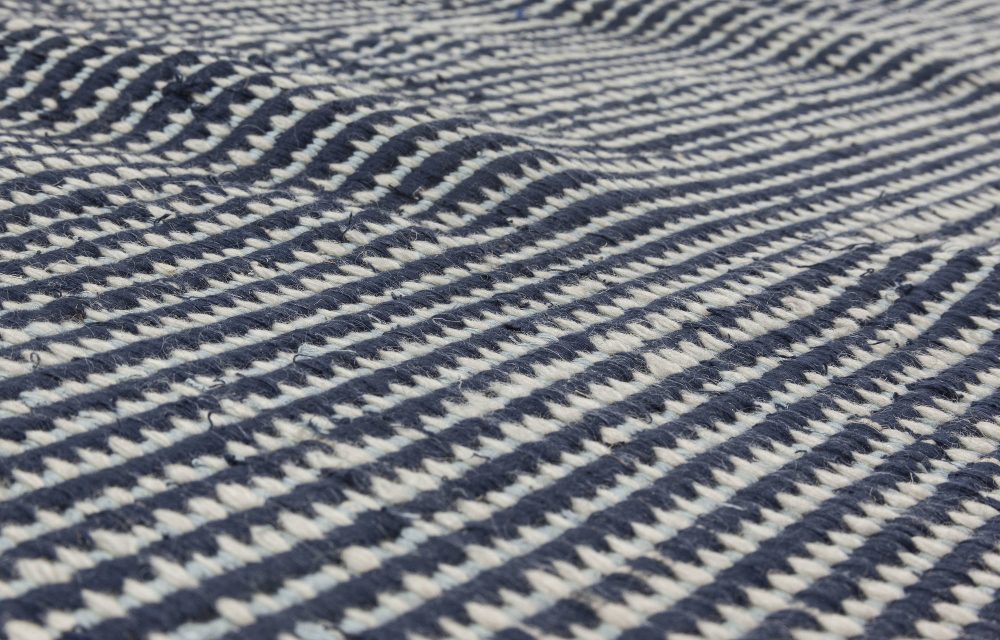 Doris Leslie Blau Collection Contemporary Blue Striped Flat-Weave Wool Rug N11722