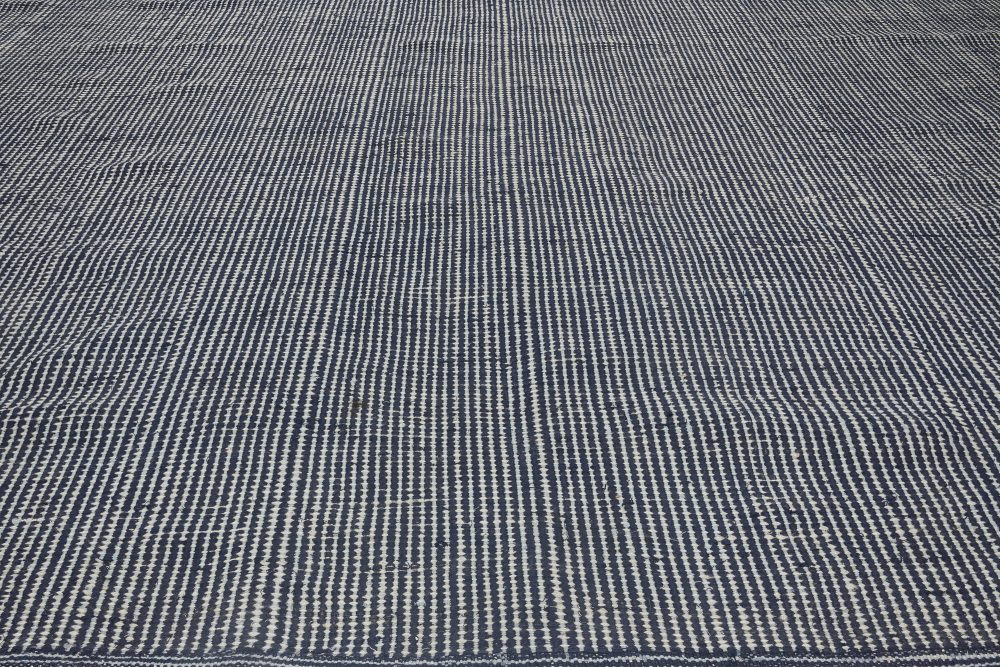 Doris Leslie Blau Collection Contemporary Blue Striped Flat-Weave Wool Rug N11722