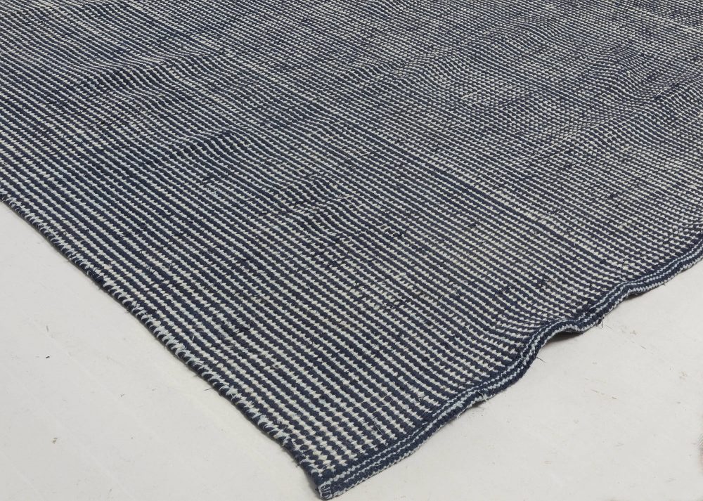 Doris Leslie Blau Collection Contemporary Blue Striped Flat-Weave Wool Rug N11722