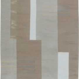 Art Deco Modern Geometric Warm Tan Flatweave Wool & Silk Rug “Mesa” N11496