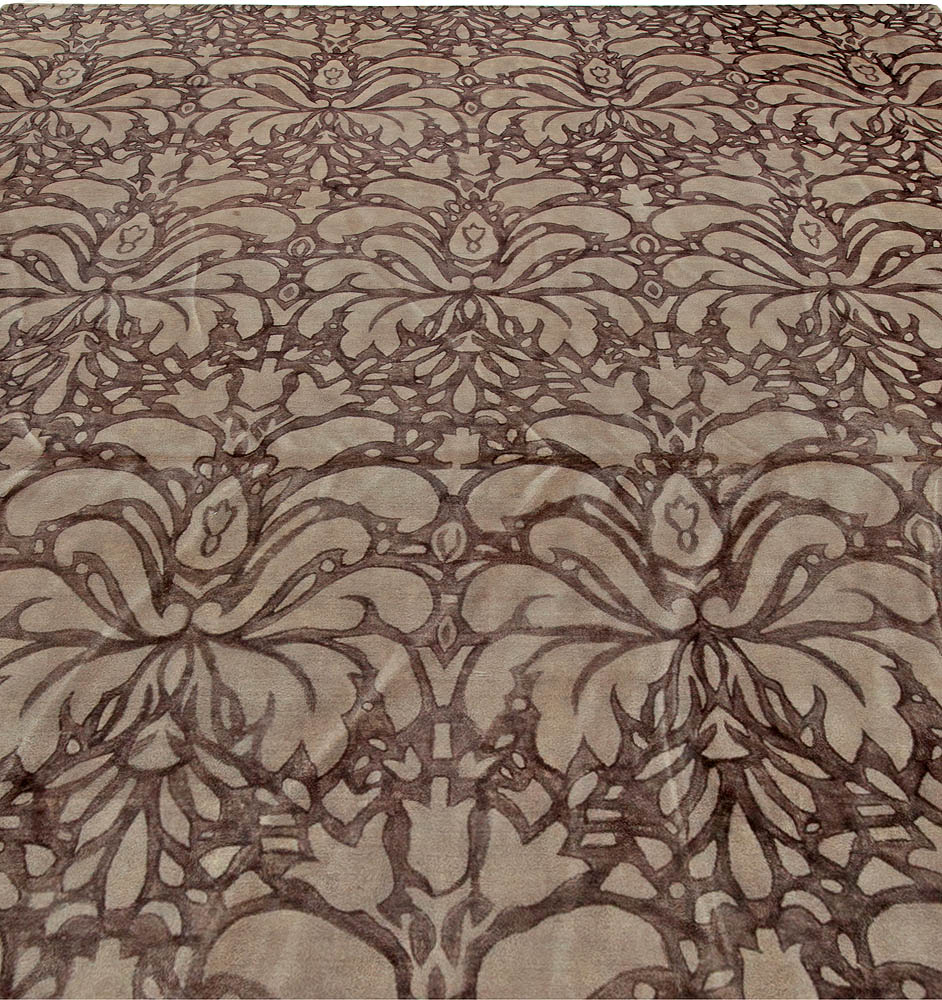 Doris Leslie Blau Collection Floral Design Handmade Wool Rug in Brown and Beige N10900