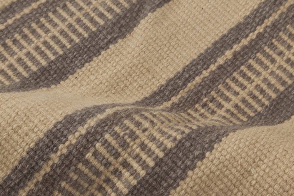 Doris Leslie Blau Collection Modern Striped Beige, Brown Handmade Wool Rug N10882