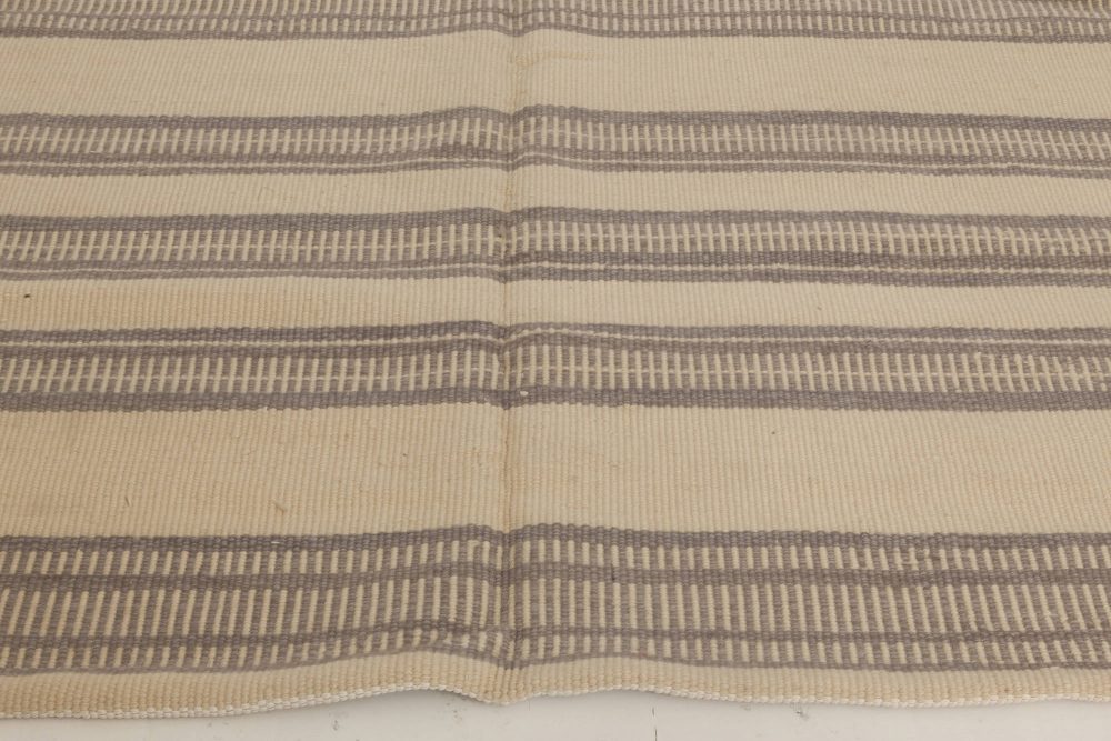Doris Leslie Blau Collection Modern Striped Beige, Brown Handmade Wool Rug N10882
