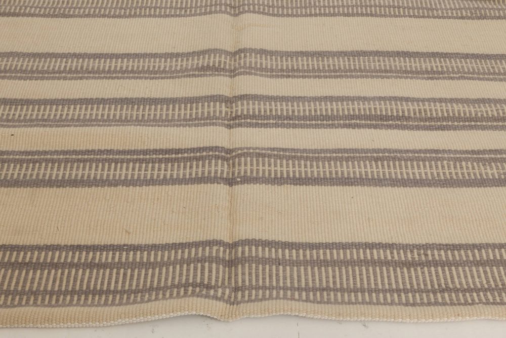 Doris Leslie Blau Collection Modern Striped Beige, Brown Handmade Wool Rug N10882