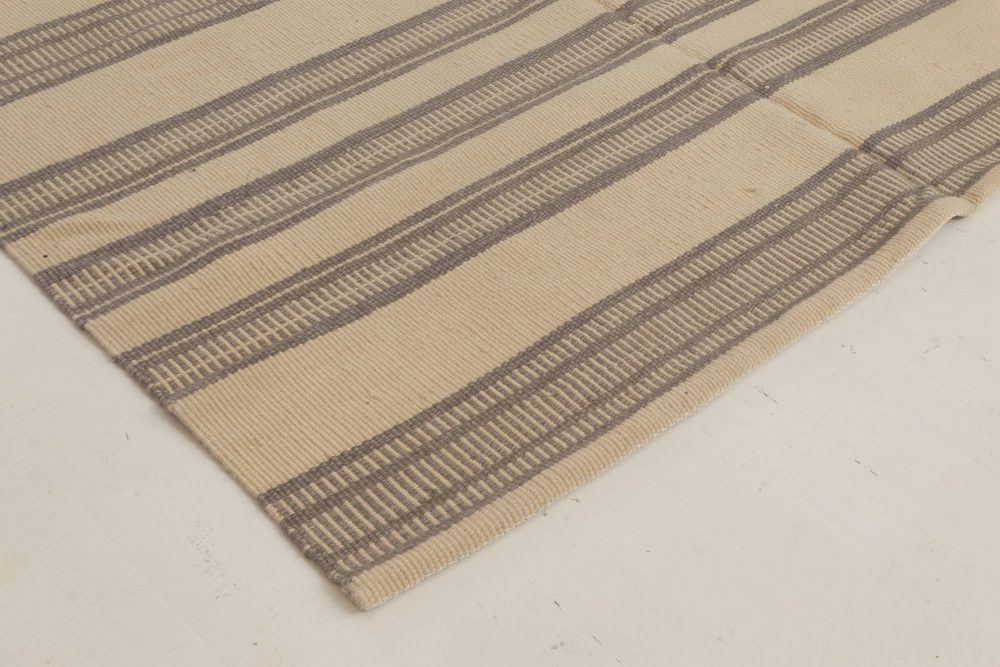 Doris Leslie Blau Collection Modern Striped Beige, Brown Handmade Wool Rug N10882