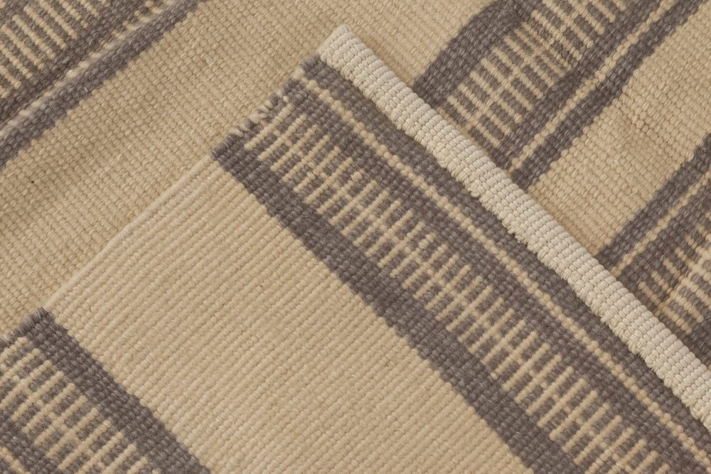 Doris Leslie Blau Collection Modern Striped Beige, Brown Handmade Wool Rug N10882