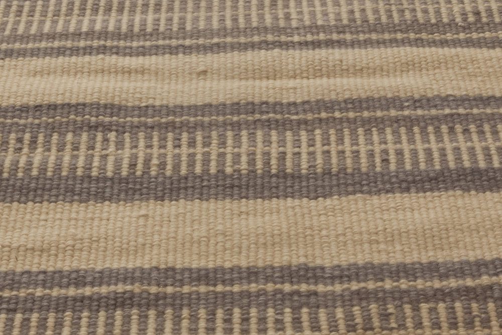 Doris Leslie Blau Collection Modern Striped Beige, Brown Handmade Wool Rug N10882