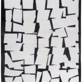 Contemporary Abstract Soft White With Charcoal Handmade Wool Carpet “Cubist” N11344