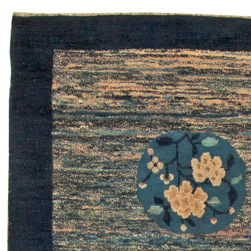 Vintage Chinese Art Deco Blue Handwoven Wool Rug BB5844