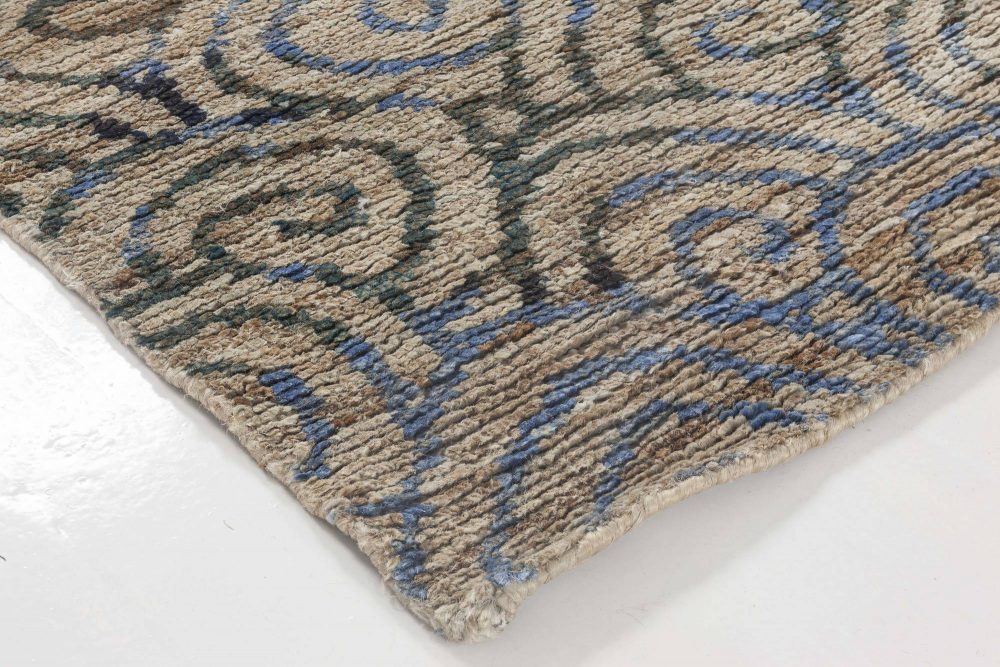 Doris Leslie Blau Collection Beige, Gray and Sky Blue Hand Knotted Hemp Rug N11658