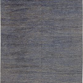 “Sky Stripes” Contemporary Abstract Dark Gray And Slate Blue Hand-Knotted Hemp Carpet N11235
