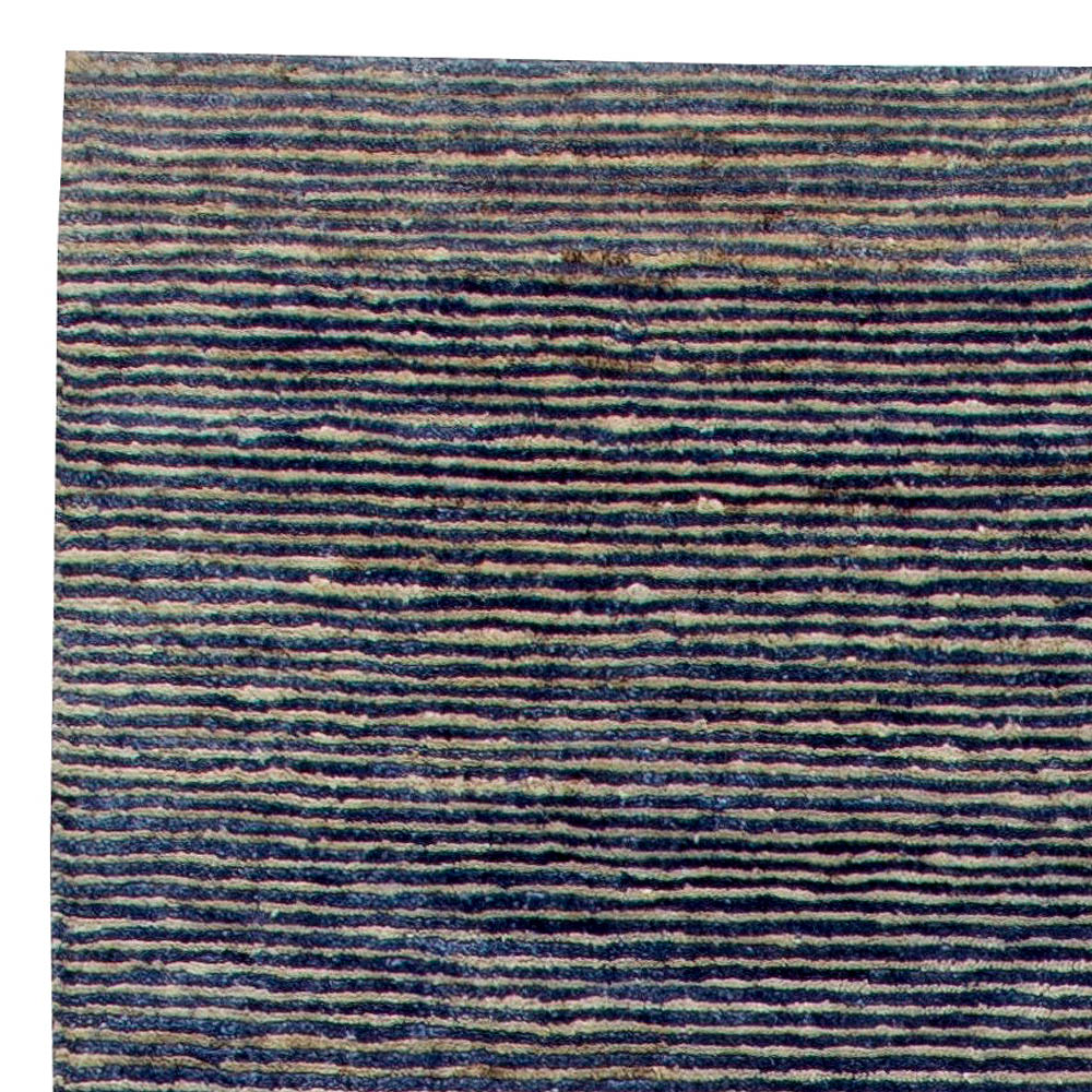 Doris Leslie Blau Collection Hemp and Silk Rug in Indigo and Sky Blue Stripes N11235