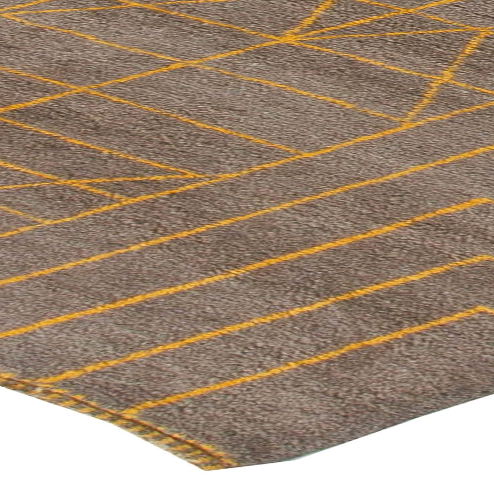 Hand-knotted Moroccan Wool Rug with Tribal Design in Yellow and Brown N11026
