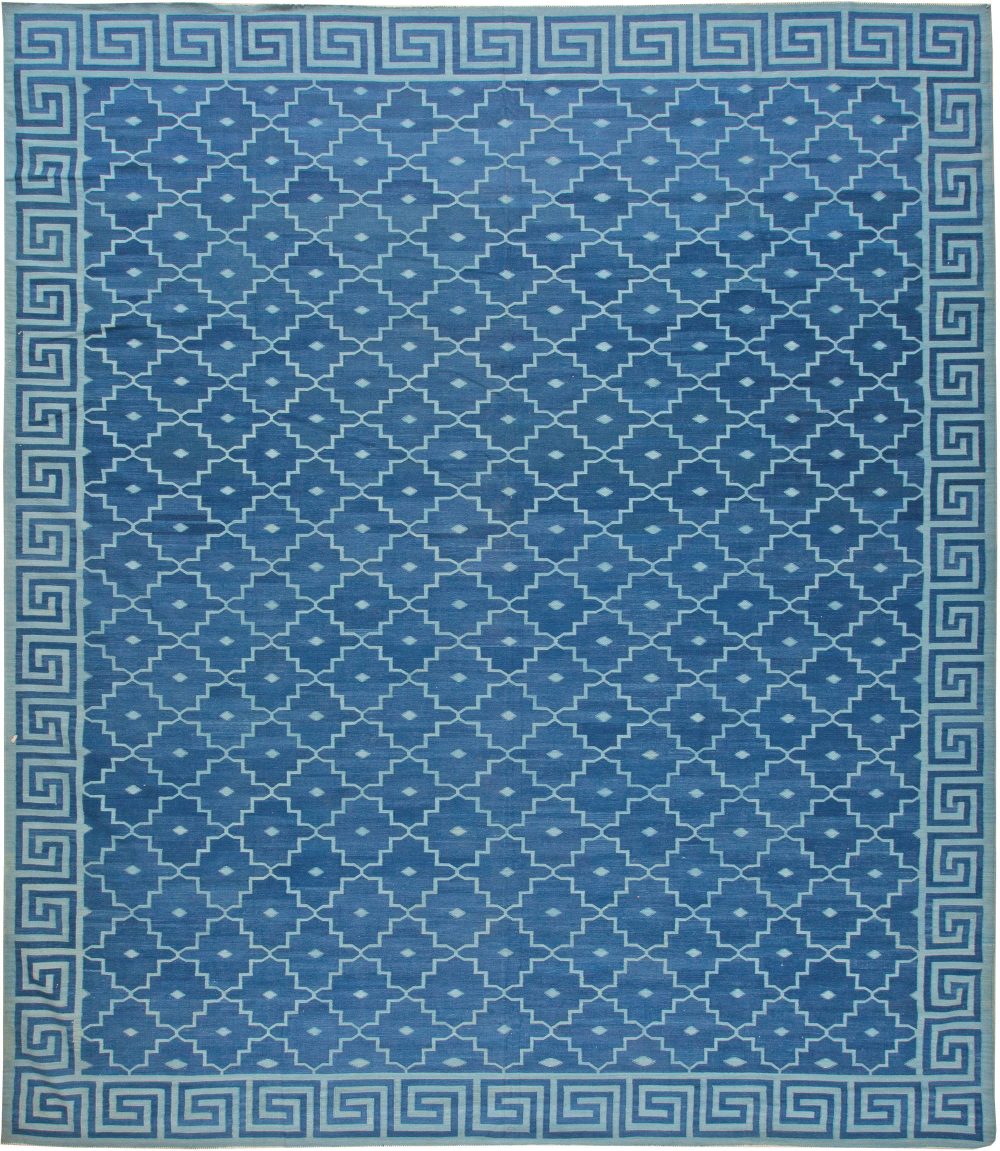 Contemporary Indian Dhurrie Blue Hand Knotted Cotton Rug N11021