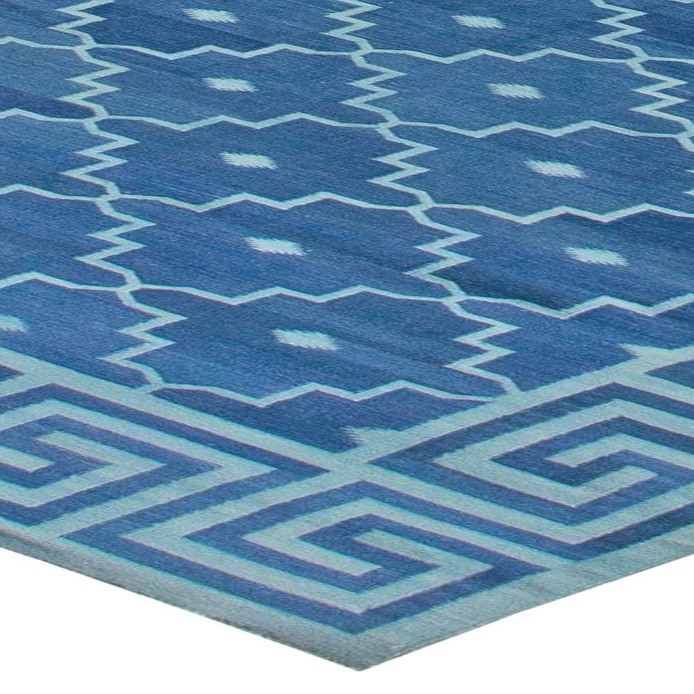 Contemporary Indian Dhurrie Blue Hand Knotted Cotton Rug N11021