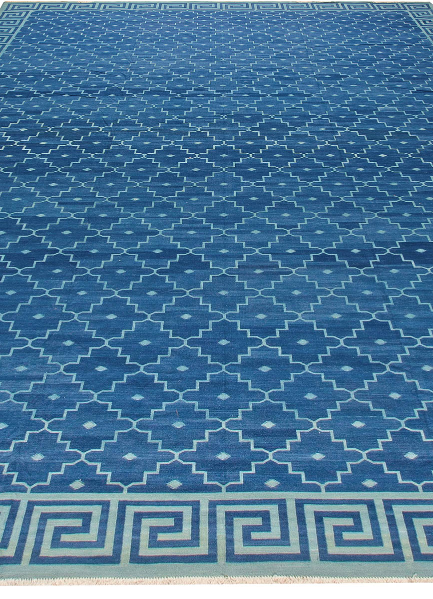 Doris Leslie Blau Collection Indian Dhurrie Deep Blue Flat-Weave Cotton Rug N11022