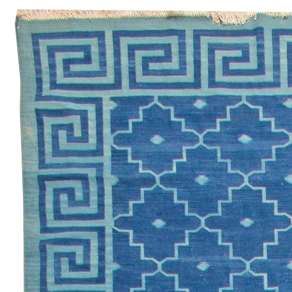 Doris Leslie Blau Collection Indian Dhurrie Deep Blue Flat-Weave Cotton Rug N11022
