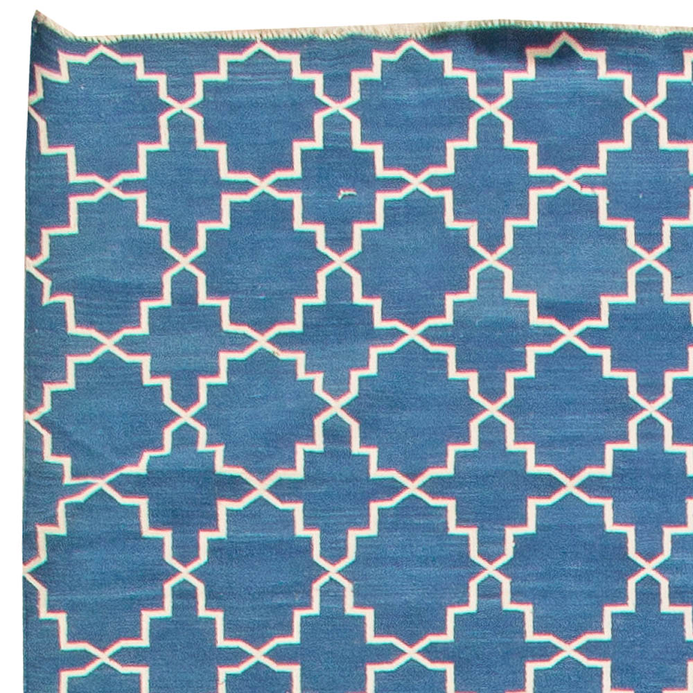 Doris Leslie Blau Collection Contemporary Indian Dhurrie Blue, White Cotton Rug N11020