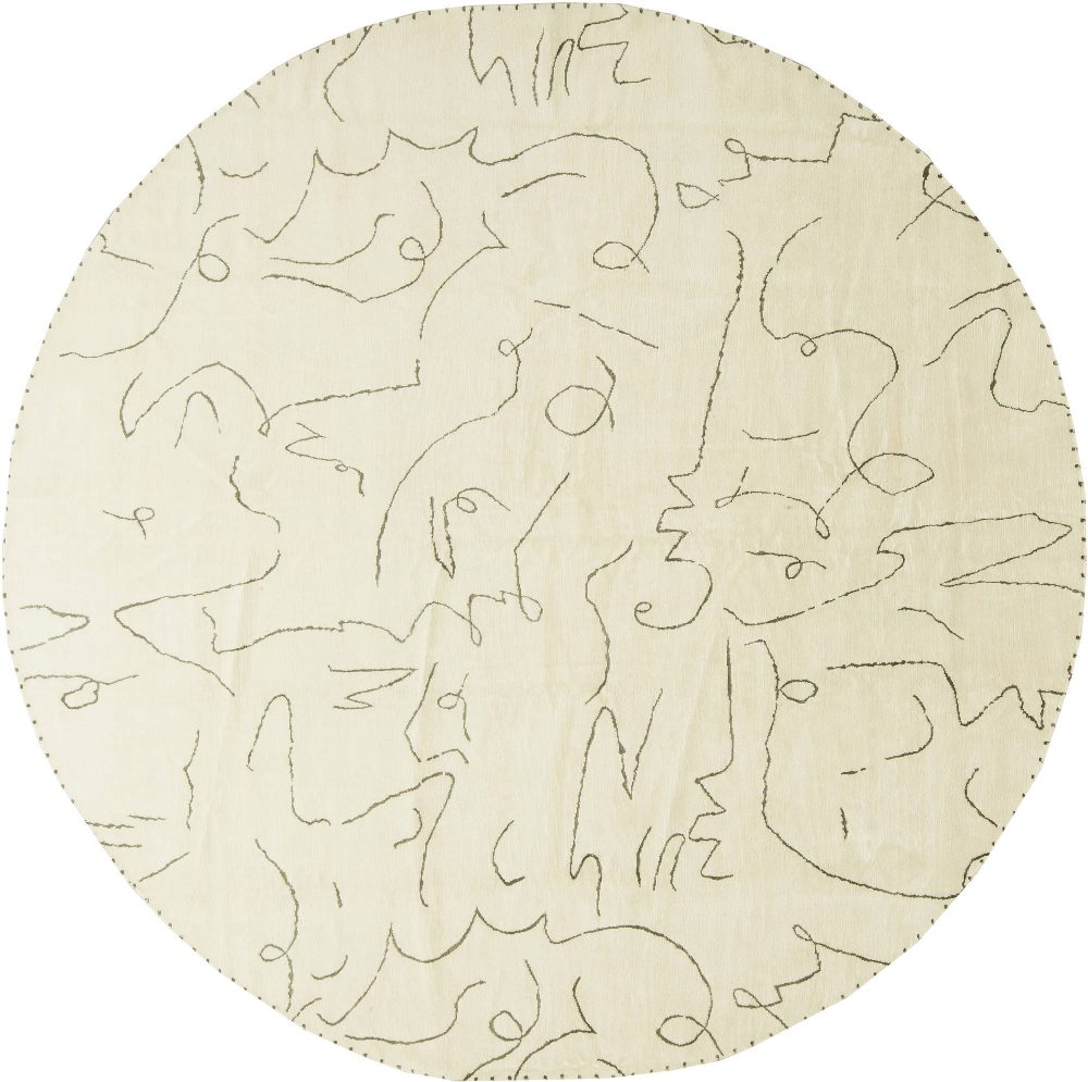 Modernist Jean Cocteau Style Circular Rug N11304