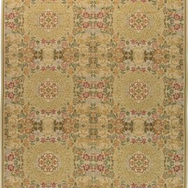 Bessarabian-Design Traditional Floral Golden Tan Flatweave Wool Rug “Rosarium” N11386
