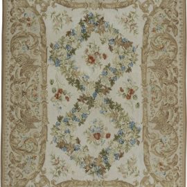 Floral Flatweave-Style Rug In Light Beige “Blanche Fleur” N11521