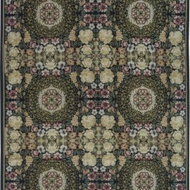 Traditional Antique-Inspired Floral Ivory Flatweave Wool Rug “Parterre” N11639