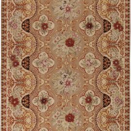Floral Scalloped Medallion Warm Tan Flatweave-Style Carpet “Cartouche” N11487