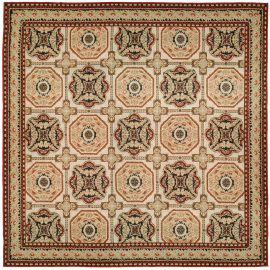 Bessarabian-Inspired Traditional Floral Cream Hand-Knotted Wool Rug “Rosetta” N10654