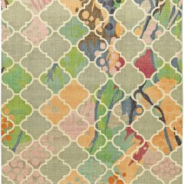 Modern Floral Abstract Sage Hand-Knotted Wool Rug “Moresque” N11264