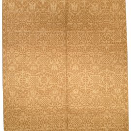 Contemporary Damask Vine-Scroll Lattice Golden Tan Hand-Knotted Wool & Silk Rug “Gilded Vine” N03523