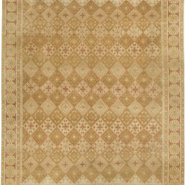 “Rosace” Modern Art Deco Floral Medallion Warm Tan Hand-Knotted Wool Rug N11554