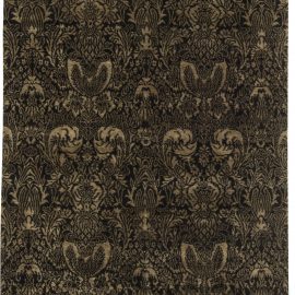 Damask Modern Brown And Charcoal Handmade Wool & Silk Rug “Auriflore” N11568