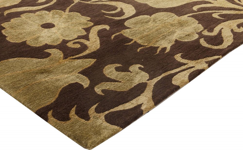 Doris Leslie Blau Collection European Inspired Gold, Brown Handmade Wool Rug N11555