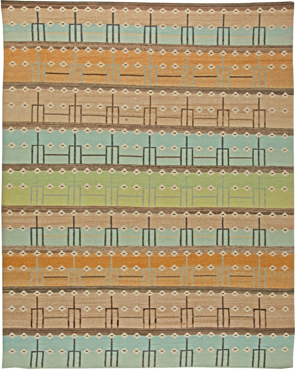 Doris Leslie Blau Collection Swedish Design Brown, Orange, Blue, Green Wool Rug N11142