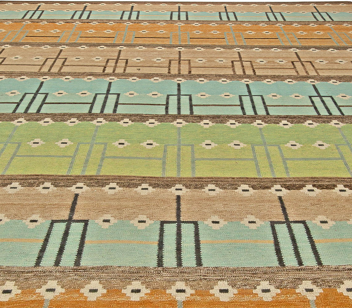 Doris Leslie Blau Collection Swedish Design Brown, Orange, Blue, Green Wool Rug N11142