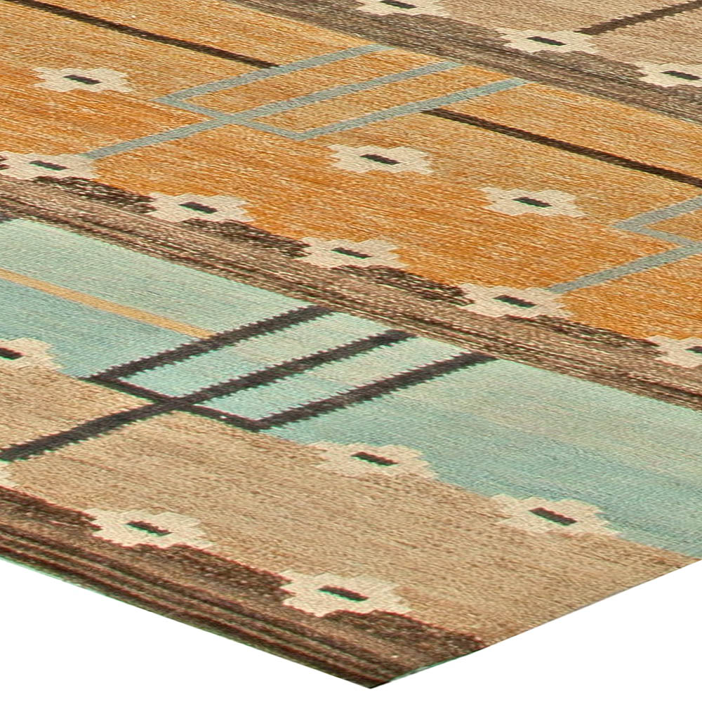 Doris Leslie Blau Collection Swedish Design Brown, Orange, Blue, Green Wool Rug N11142