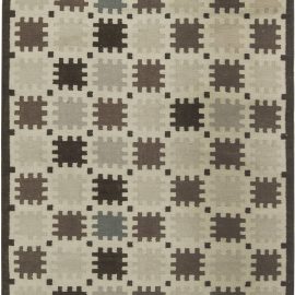 Modern Scandinavian Geometric Light Beige Flatweave Wool Rug “Bastion” N11651