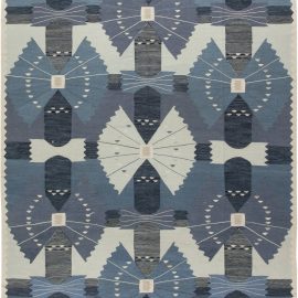 Modern Geometric Fan Motif Light Gray Handmade Wool Oversized Rug “Abanico” N11692