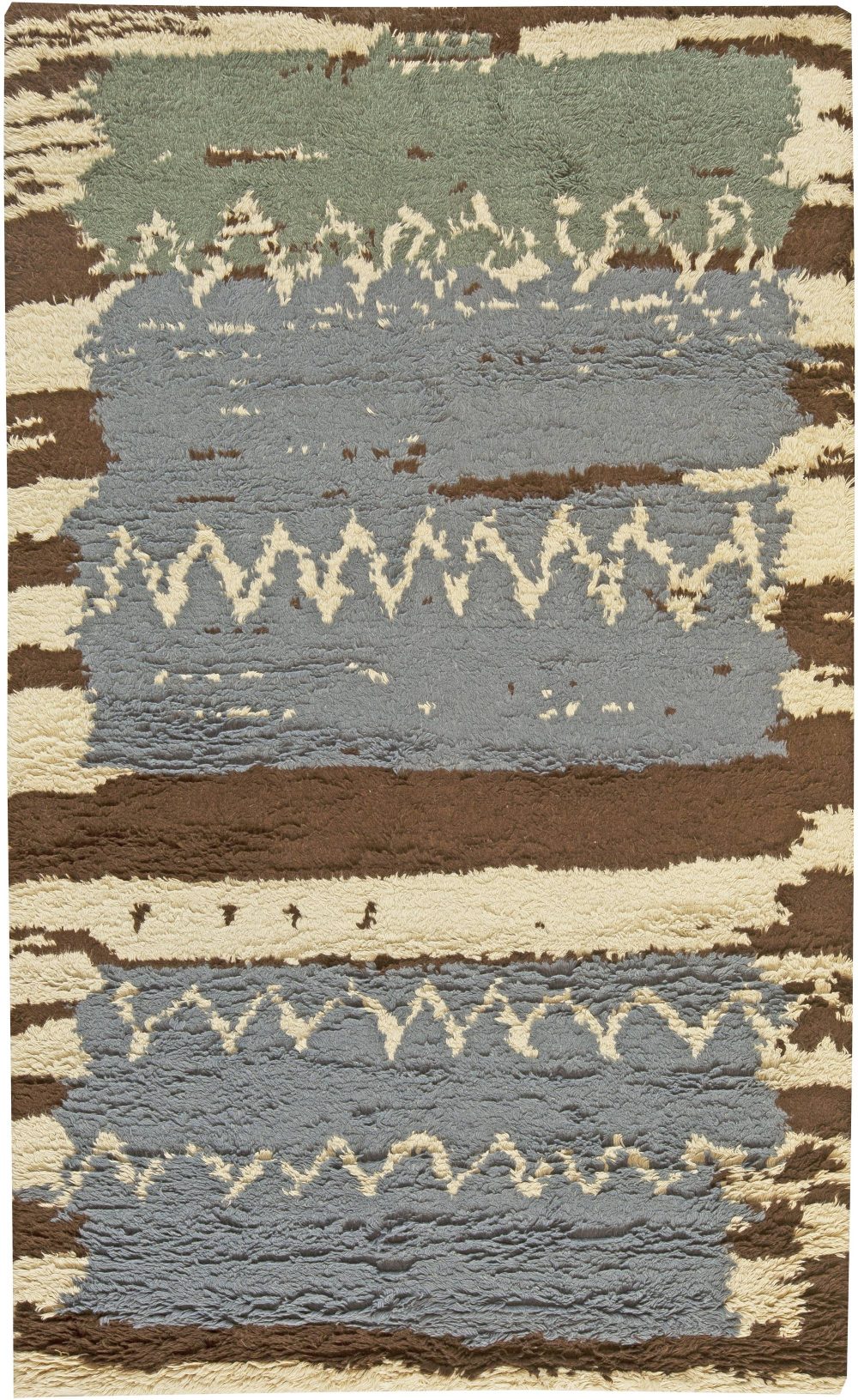 Swedish Blue, Green with Brown and Beige Pile Wool Rug N11227