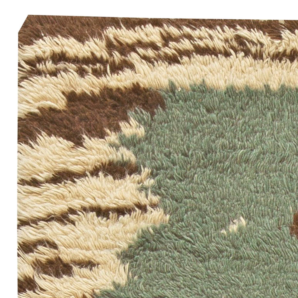 Swedish Blue, Green with Brown and Beige Pile Wool Rug N11227