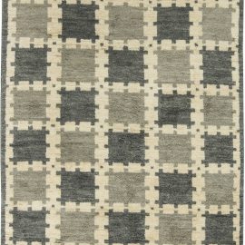 “Matrix” Contemporary Scandinavian Geometric Dark Gray Hand-Knotted Wool Rug N11650