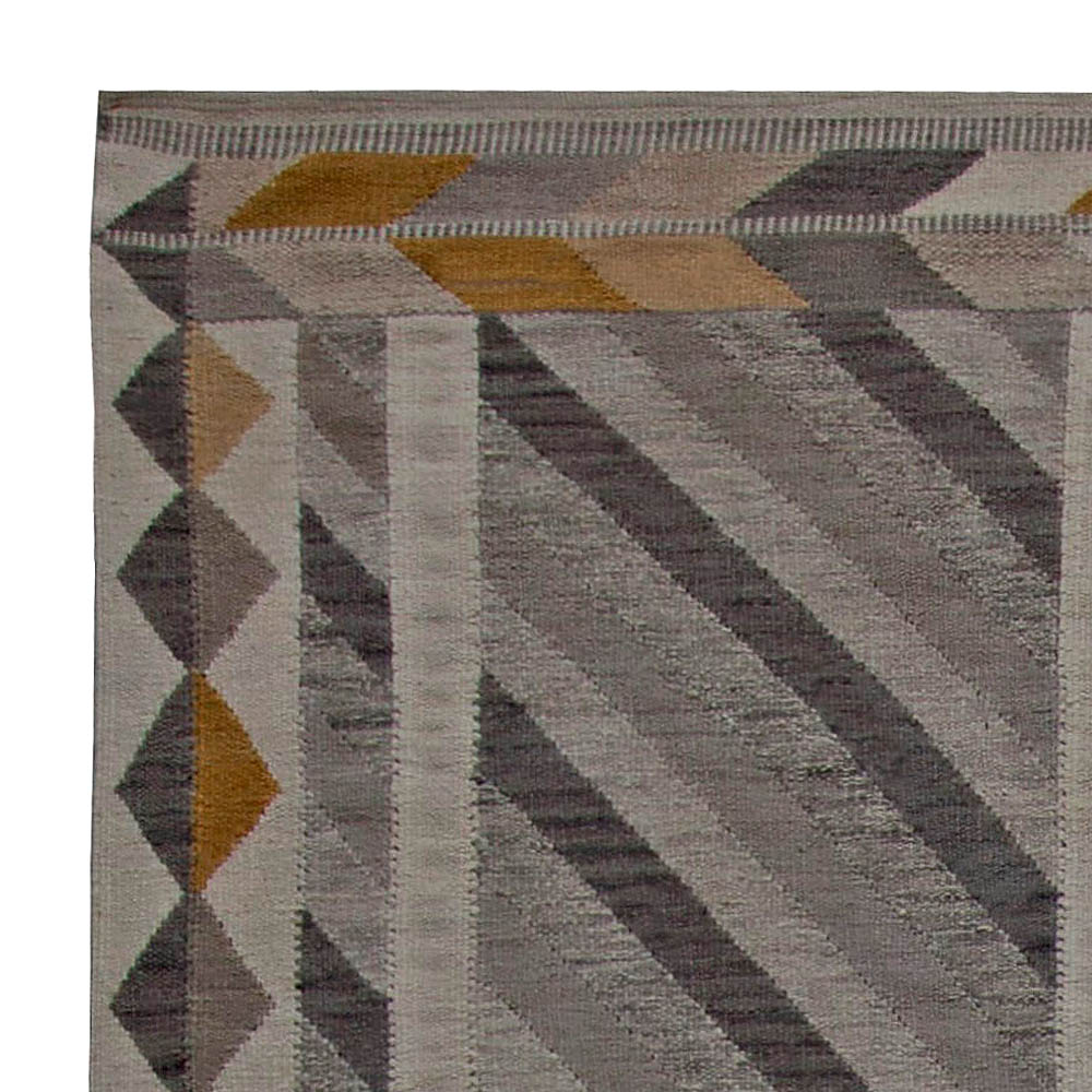 Modern Geometric Swedish Handwoven Wool Flat-woven Wool Rug N11103