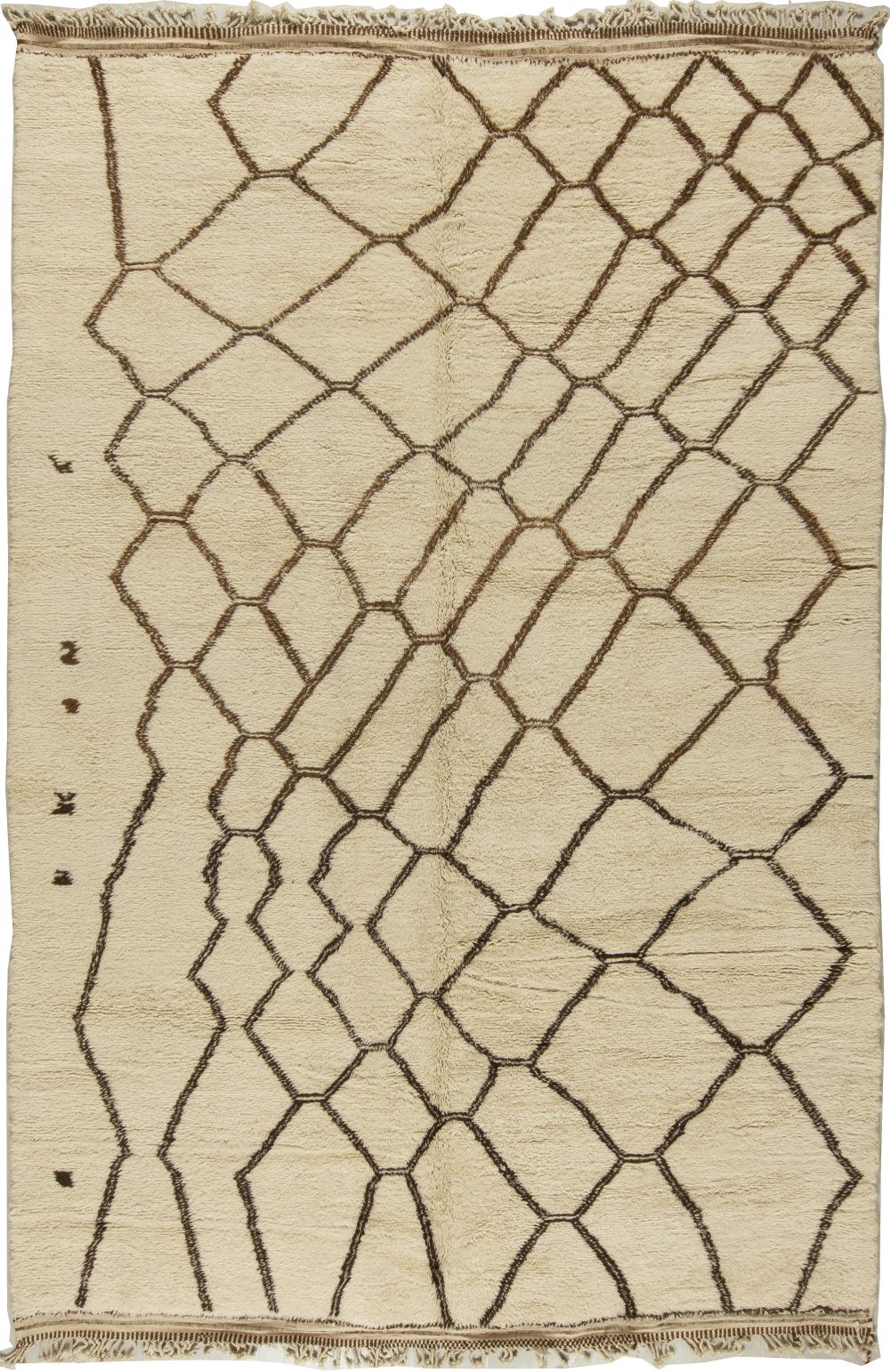 Handmade Moroccan Wool Rug with Tribal Design in White and Brown N10817