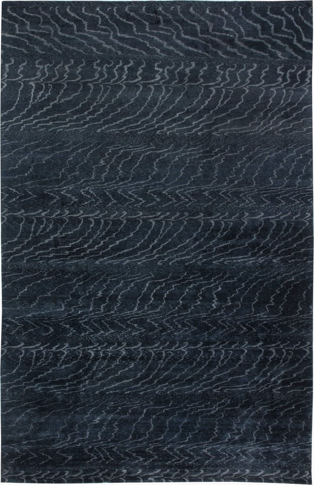 Contemporary Midnight Blue Handcrafted Wool Rug N11588