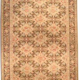 Traditional Bessarabian-Inspired Floral Soft Beige Handmade Wool Carpet “Quatrefleur” N10650