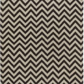 Flatweave Modern Geometric Wool Rug In Light Beige And Brown – “Zig Zag” N11597
