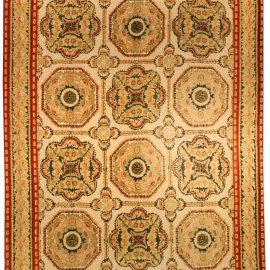 Traditional Antique-Inspired Bessarabian Floral Soft Beige Hand-Knotted Wool Carpet “Rosagon” N10655