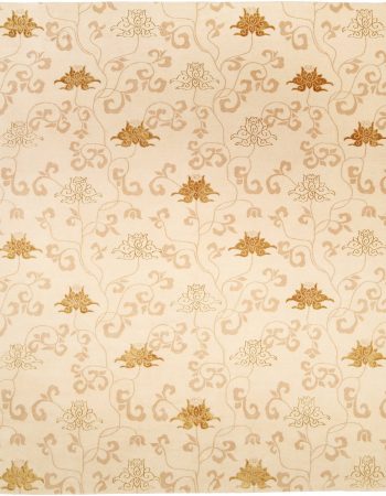 Contemporary Art Deco Floral Light Beige With Warm Tan Hand-Knotted Silk Rug “Flower Garden” Designed By Suzanne Lovell N10942 Contemporary Art Deco Floral Light Beige With Warm Tan Hand-Knotted Silk Rug “Flower Garden” Designed By Suzanne Lovell N10942