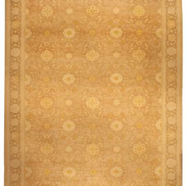 “Solar Rosette” Contemporary Floral Botanical Warm Tan With Light Beige Handmade Wool Carpet N10378